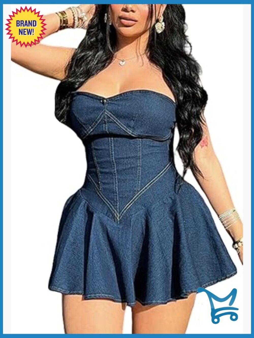 Strapless Denim Corset Mini Dress Bodycon Back Zipper Summer